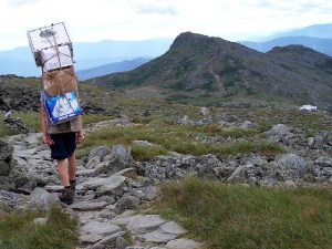 Packing supplies down from Mt. Washington to the hut