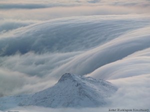 At least it wasn't this. The hut entirely obscured by clouds. Photo by Mt. Washington Observatory