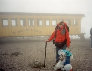 Megs with both packs (mine grounded) o the top. What's with the plastic bags? Did I become the bag lady of the White Mountains?