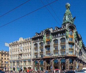 Another Nevsky art nouveau landmark, the Singer Building, largest bookshop in the city