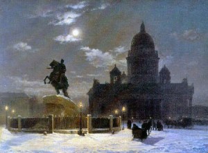 The Bronze Horseman and St. Isaac's Cathedral, oil on canvas by Vasilii Surikov, 1870
