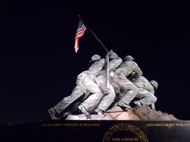 Flag raising at Iwo Jima. As you circle the monument the flag appears to change position